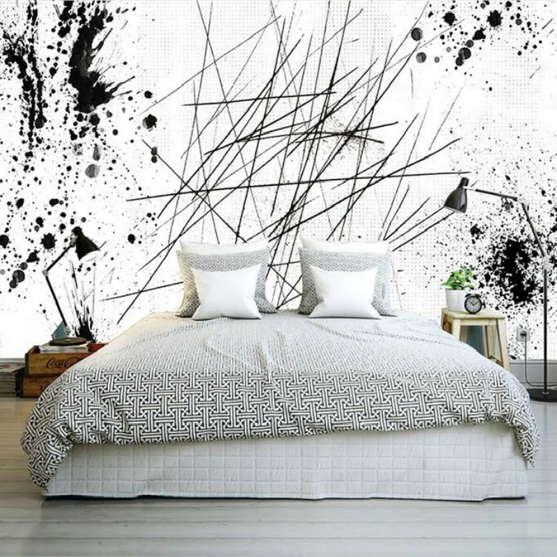 Modern Ink Painting Style Abstract Line Large Mural Wallpaper Living