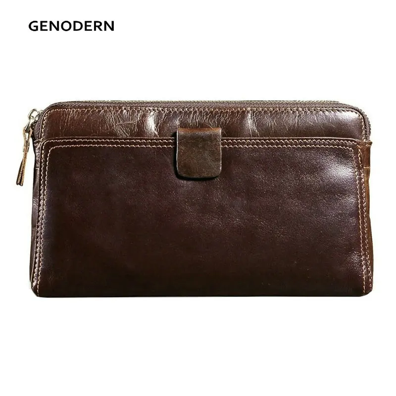 

GENODERN Vintage Big Men Wallet Genuine Leather Long Male Purse Large Capacity Cowhide Man's Clutch Bag