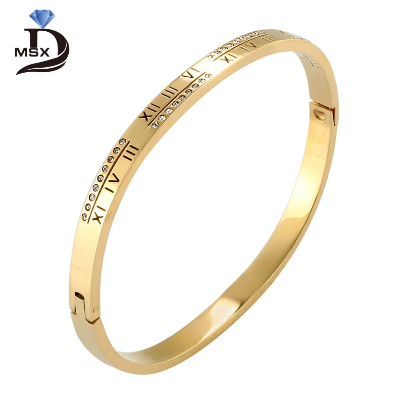 

Cubic Zirconia Gold Plating Cuff Bangles Bracelet for Woman Man Romen Letter Engraving Wedding Party Wristband Luxury Jewelry