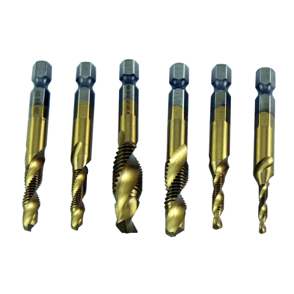 

6pcs M3-M10 1/4 Inch Hex Metric Deburr Countersink Titanium Coated Drill Tap Set