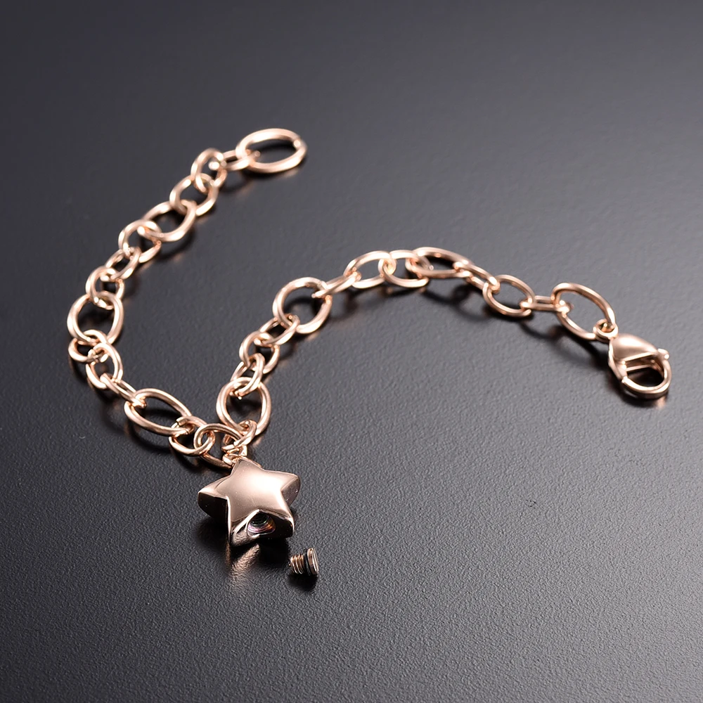 Star Charm Cremation Urn Link Bracelet Rose Golden Color chunky Chain Memorial Jewelry With Gift Box For Free Memorial Jewelry