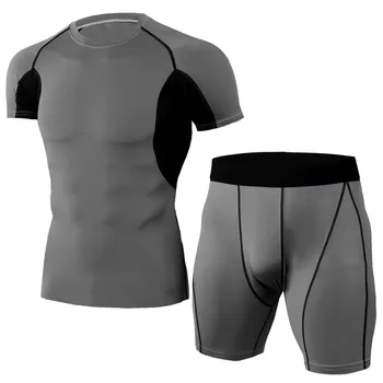 

New Compression Men's Sport Suits Quick Dry Running Sets Men Short Sleeve T Shirt+Shorts Joggging Tracksuit Gym Training Clothes