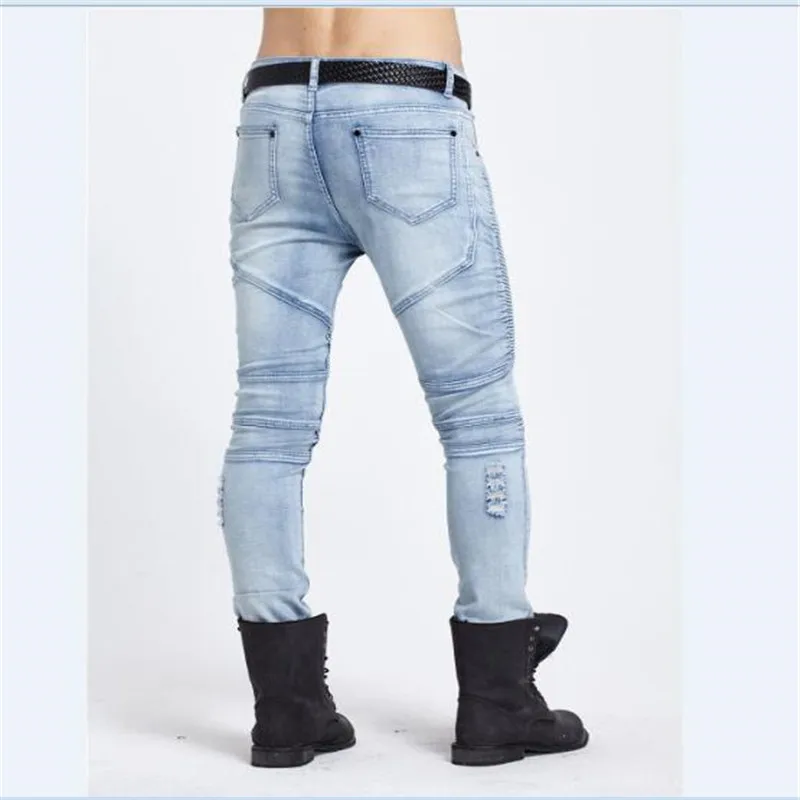 Slim Fit Для мужчин Хлопковые обтягивающие Байкер Джинсы для женщин джинсовые штаны
