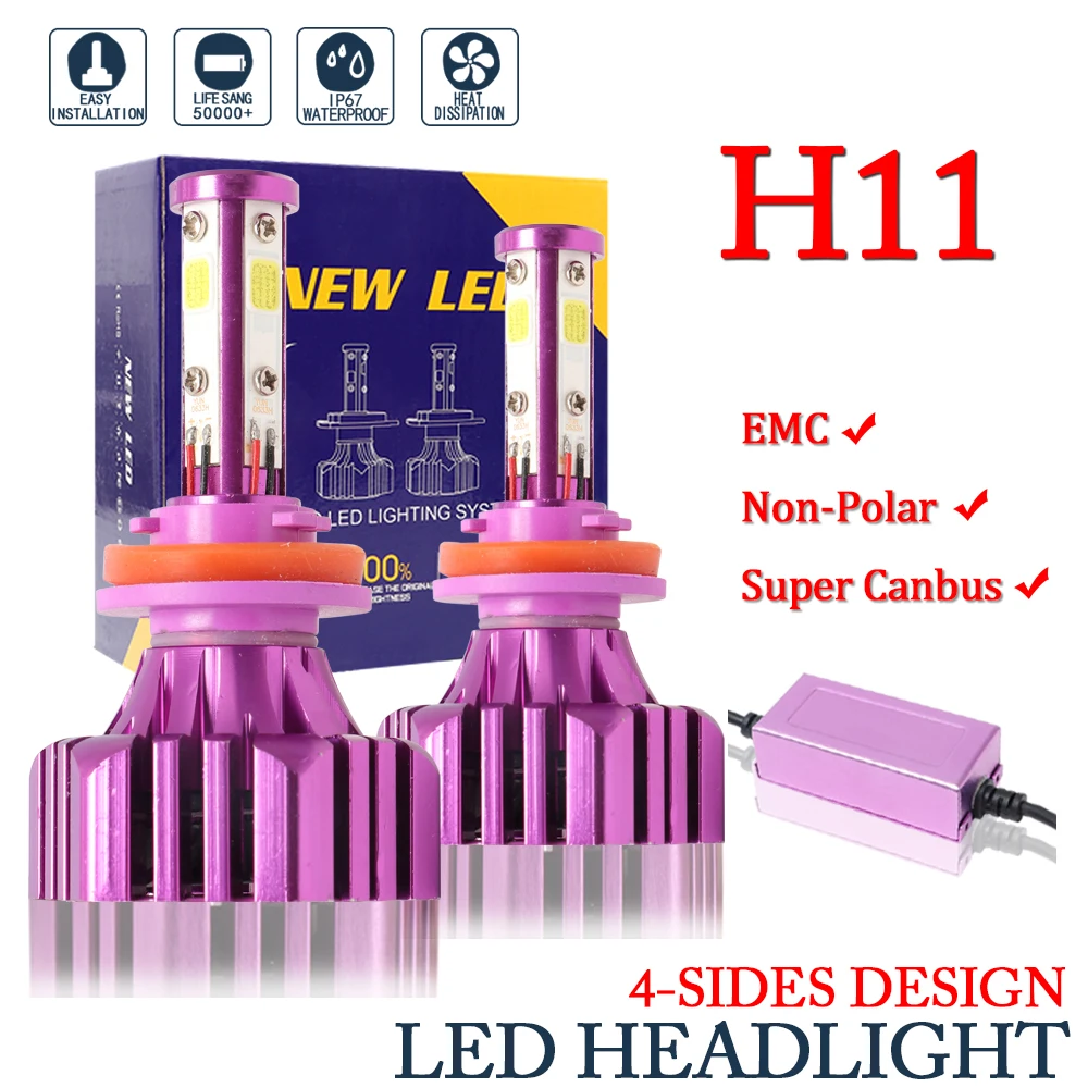 DIC H11 4 Side 16000LM 72W Lumens COB LED Headlight Bulbs hi lo beam 6500K Car auto led lights Headlamp Fog Light canbus 12v | Автомобили