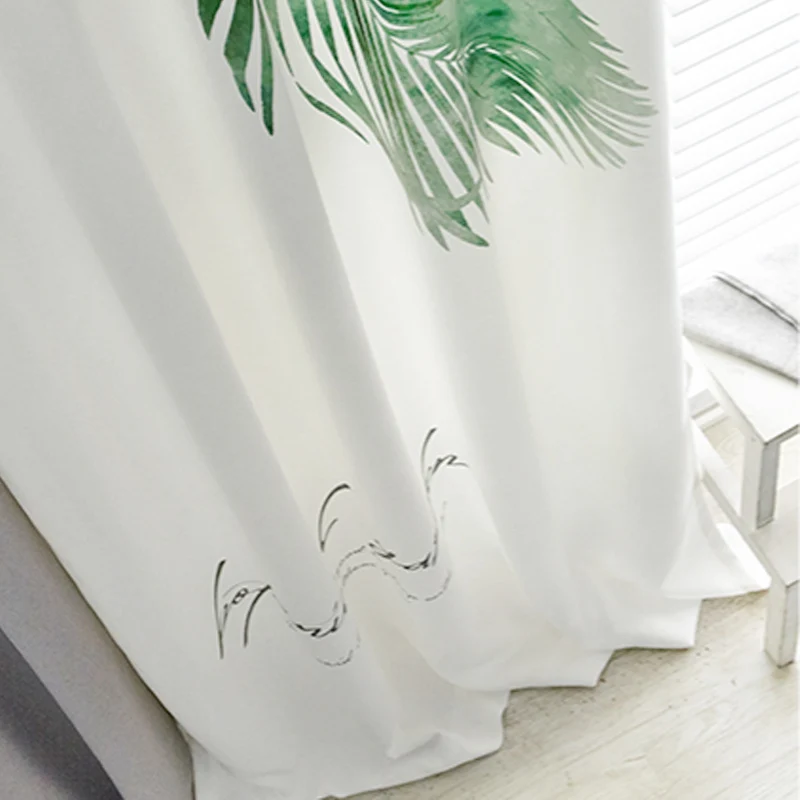 RZCortinas скандинавские простые и современные затененные занавески тропические листья растений жалюзи для гостиной популярный натуральный стиль марля тюль