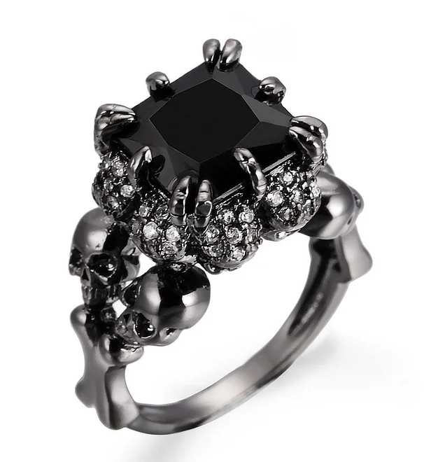 Кольцо с черепом, черный циркон, Женское Обручальное кольцо в стиле панк; бижутерия - Цвет основного камня: 1