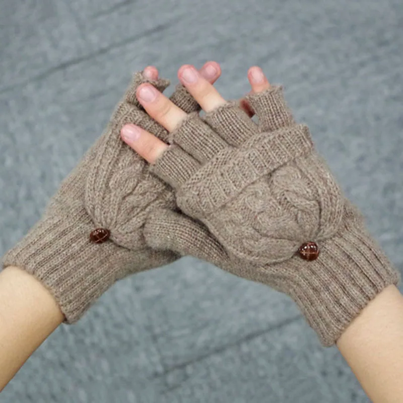 Шерстяные вязаные женские теплые перчатки для женщин, варежки, зимние перчатки без пальцев, перчатки с открытыми пальцами