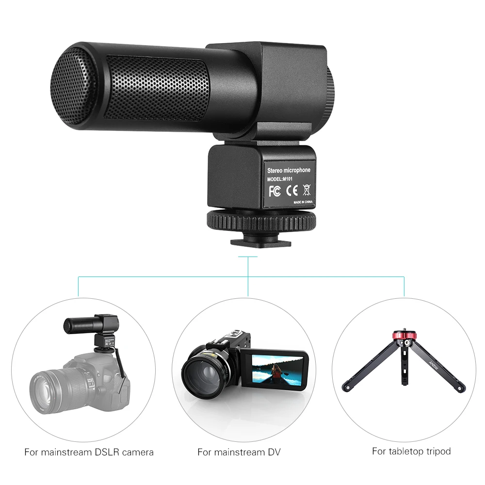 

M101 Stereo Microphone Back Electret Condenser Microphone for Canon Nikon Sony DSLR Camera Video Recording Interview