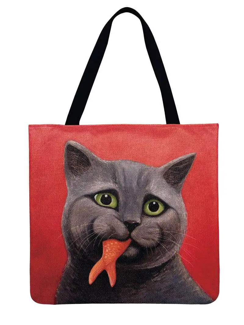 Женская сумка на плечо с принтом кошки, Повседневная сумка, пляжная сумка, Повседневная сумка, многоразовая сумка для покупок - Цвет: 9