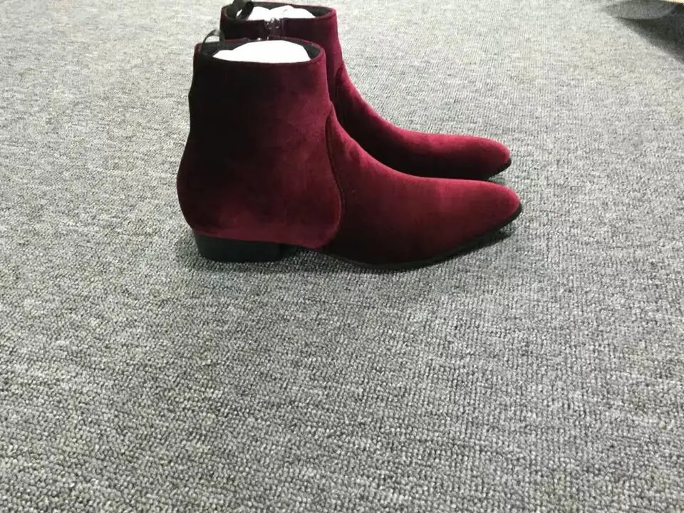WPG Men Chelsea Western Motorcycle Boots Wine Red