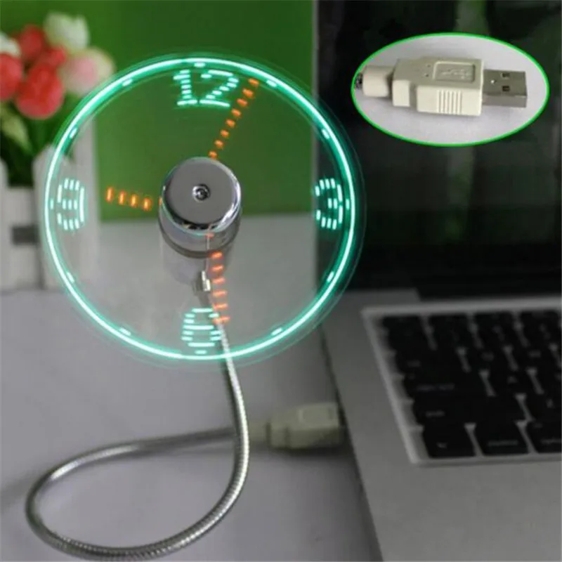 

USB Mini Clock LED Light USB Fan Time Clock Creative Adjustable Desktop Clock Portable Flexible Cool Gadget Time Display