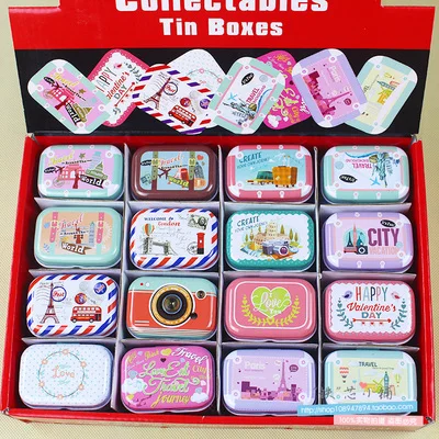 

32Pcs/Lot Vintage Cartoon Tin Box 5.5*3.8*2.5cm Candy Pill Chutty Mini Storage House Decoration Collectables Display n1901