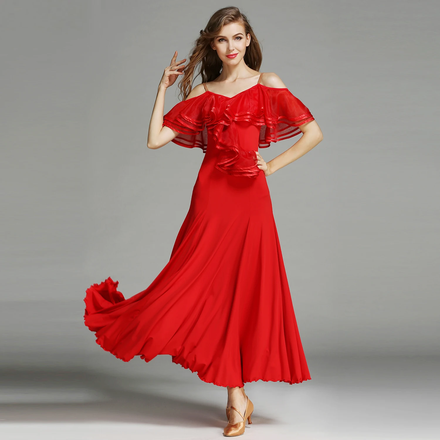 Modern Dance Costume Women Lady Adult Waltzing Tango Ruffled Dancing