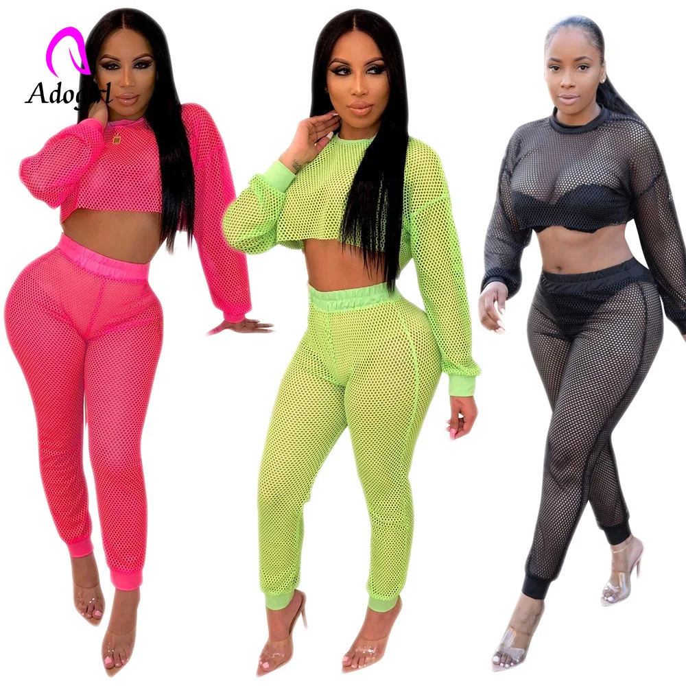 

2019 Sexy Beach Cover Up Mesh Swimwear Bathing Suit Cover Ups Women Crop Top + High Waist Pant Beach Wear Tunic Saida De Praia