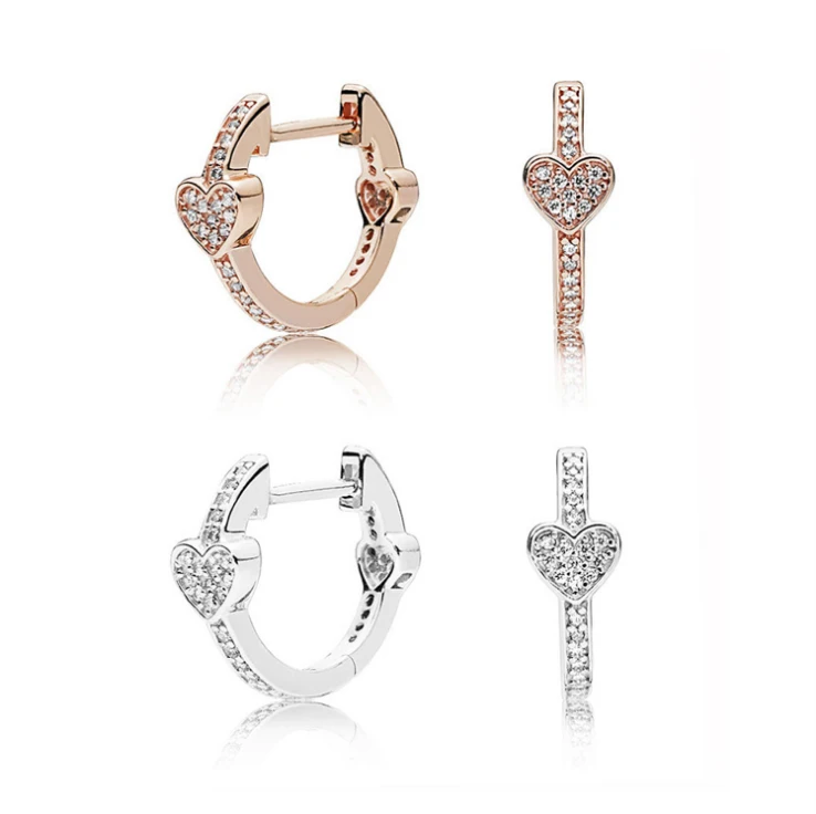 

2018 NEW Authentic 925 Sterling Silver Alluring LOVE Hearts Hoop Earrings For women Rose gold Earrings panqiou Fine Jewelry
