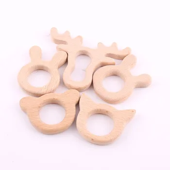

5PC Wooden Animals Rodent Teether Deer Rabbit Bear Cat Head Head DIY Jewelry For Pacifier Pendant Montessori Toys Baby Teether