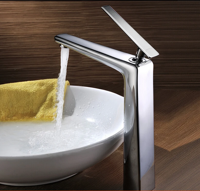 

top high quality chrome plating bathroom single lever hot and cold deck mounted high basin faucet sink mixer