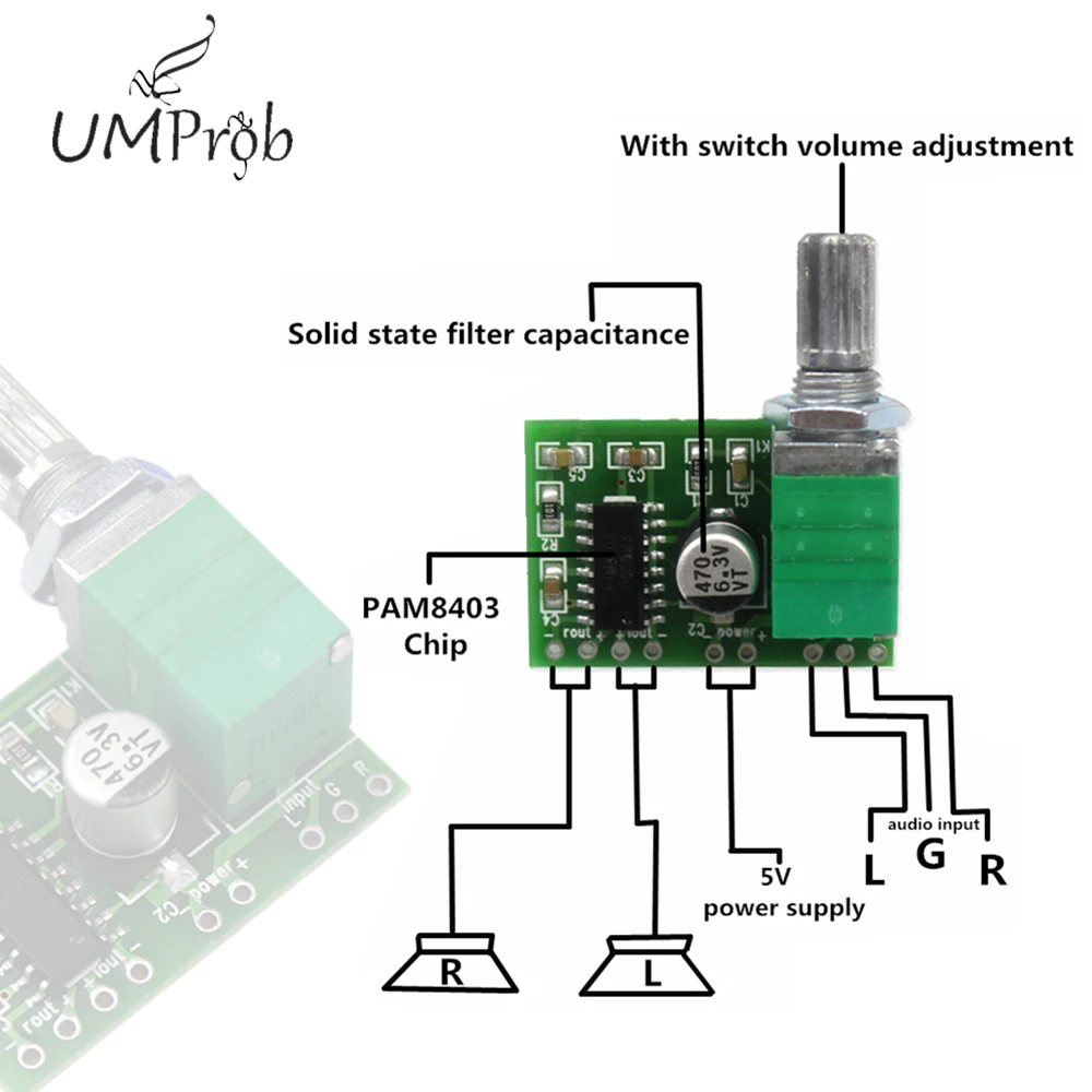 PAM8403 5 в усилитель мощности аудио Плата 2 канала 3 Вт регулятор громкости/USB мощность