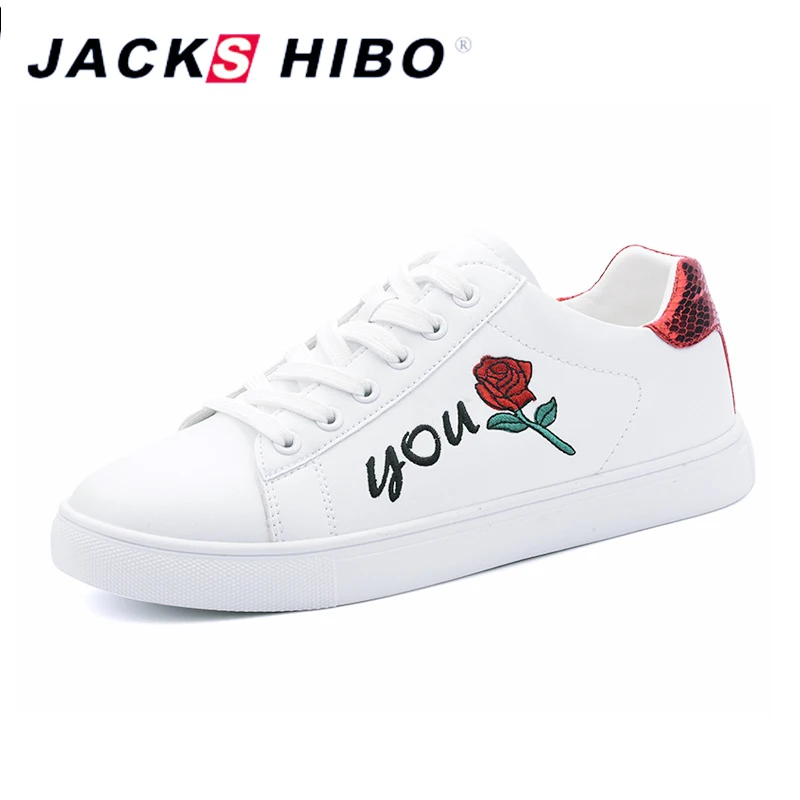 JACKSHIBO Design Rose Floral Pattern Flat Shoes Women Red and Green 2 Color Sneakers Female Shoes Casual Chaussures Femme JACKSHIBO Design Rose Floral Pattern Flat Shoes Women Red and Green 2 Color Sneakers Female Shoes Casual Chaussures Femme