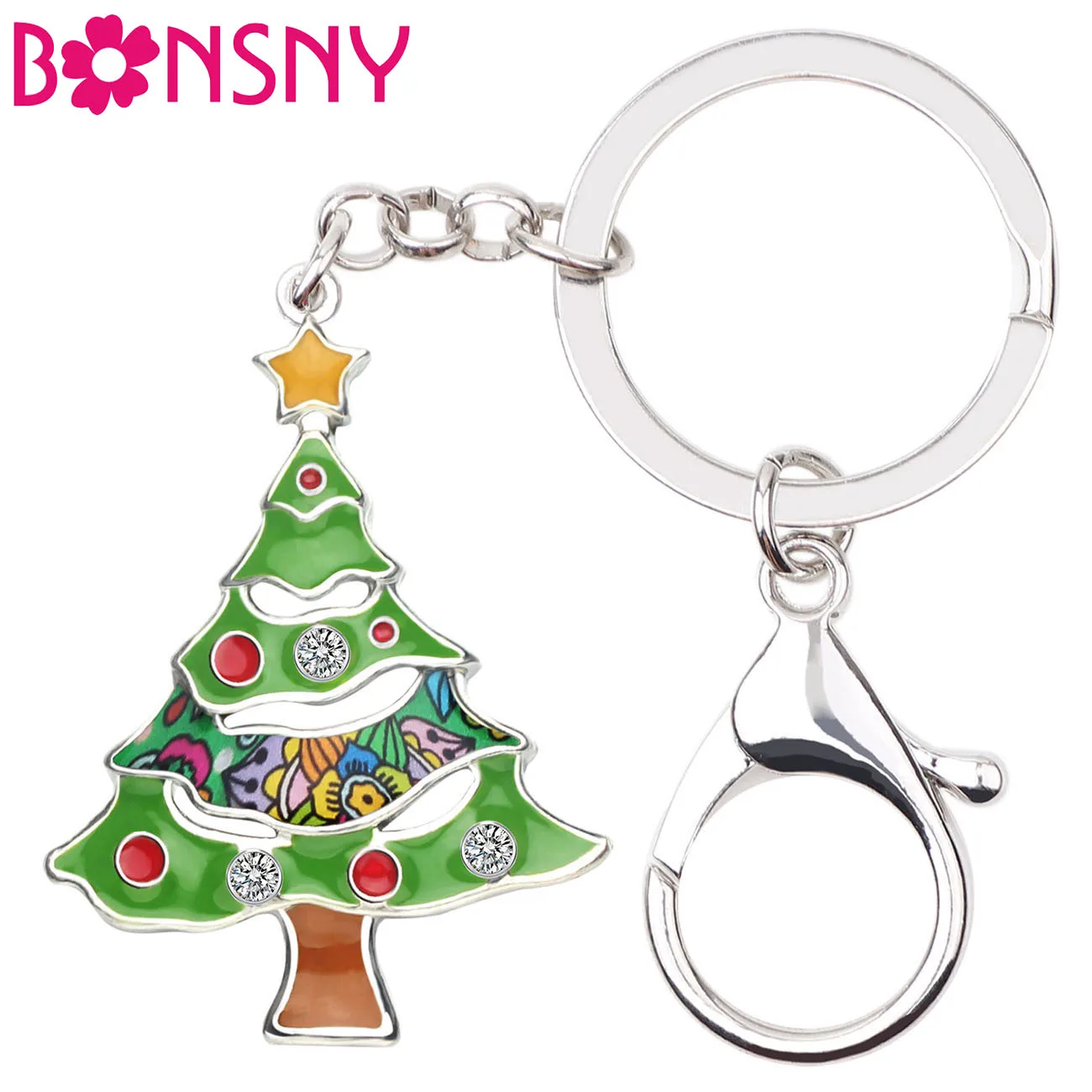 

Bonsny Enamel Alloy Christmas Tree Key Chain Keychain Keyring Rhinestone Party Fashion Jewelry For Women Girls Kid Car Bag Gifts