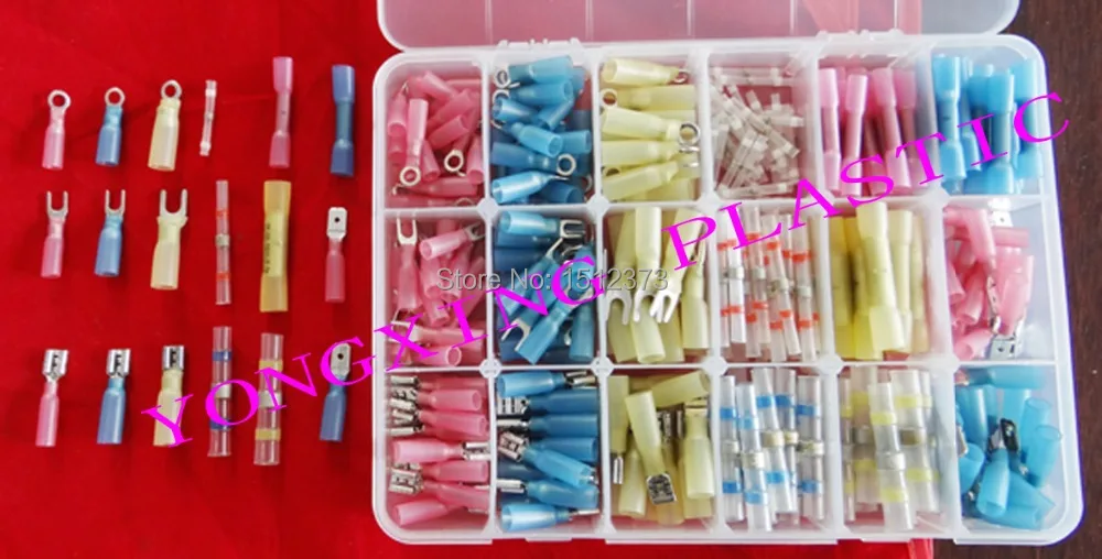 

350 piece assortment heat shrink terminal block from 26-10AWG(0.25-6.0mm Square) connector 350pcs value pack box package