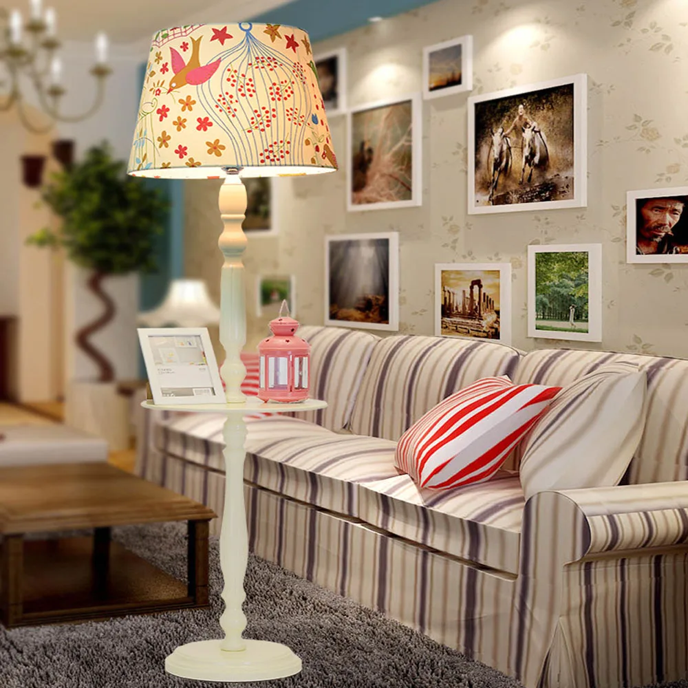 

LED Kids Floor Lamp Bedroom Coffee Table Foot Switch E27 Cute Floor Lamps 220v Fabric European Lighting Floor Standing Lights