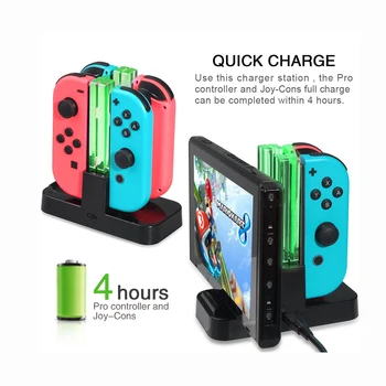 

4 in 1 USB Charging Dock Station For Switch NS Joy-Con Handle Controller Gamepad LED Charger Stand Holder