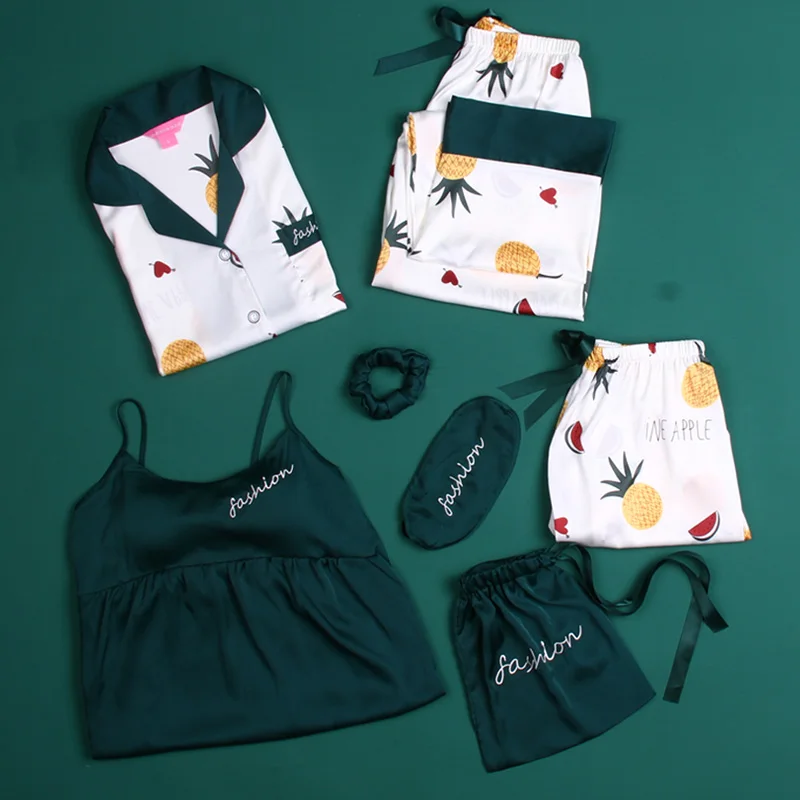 

7 Pieces Pajamas for Women 2019 Pyjama 7Pcs/Sets Sleep Clothes Nightwear Ladies Negligee Sleepwear Suit Sweet Home Pajama Sets