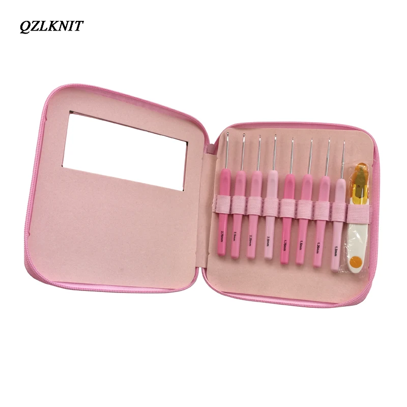 

QZLKNIT 8pcs/set 1.0-2.75mm Gradient Crochet Hook Set Plastic Handle Aluminum Hook For Yarn Weave Craft Knitting Needles