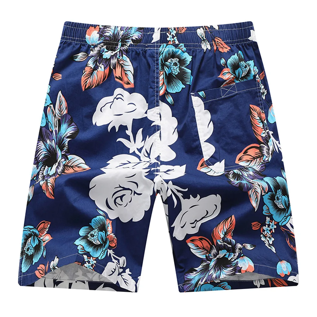 Пляжные шорты мужские лето мода Повседневное быстросохнущая синий печати свободные эластичный пояс, карманы пляжные спортивные шорты