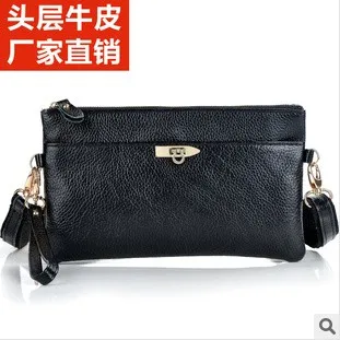 new 2014 women's day clutch solid genuine cowhide leather for female lady shoulder bag handbag zipper bags | Багаж и сумки