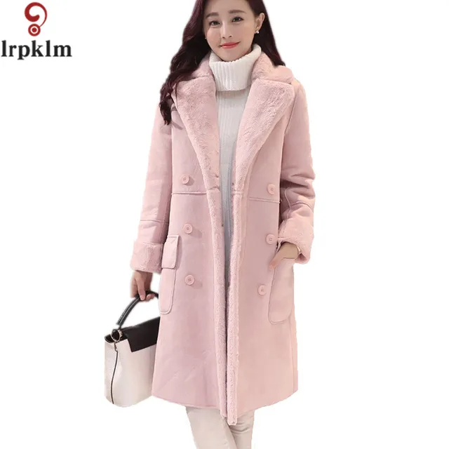 2017 Long Shearling Suede Cloak Winter Jacket Women Lapel Thick Warm ...