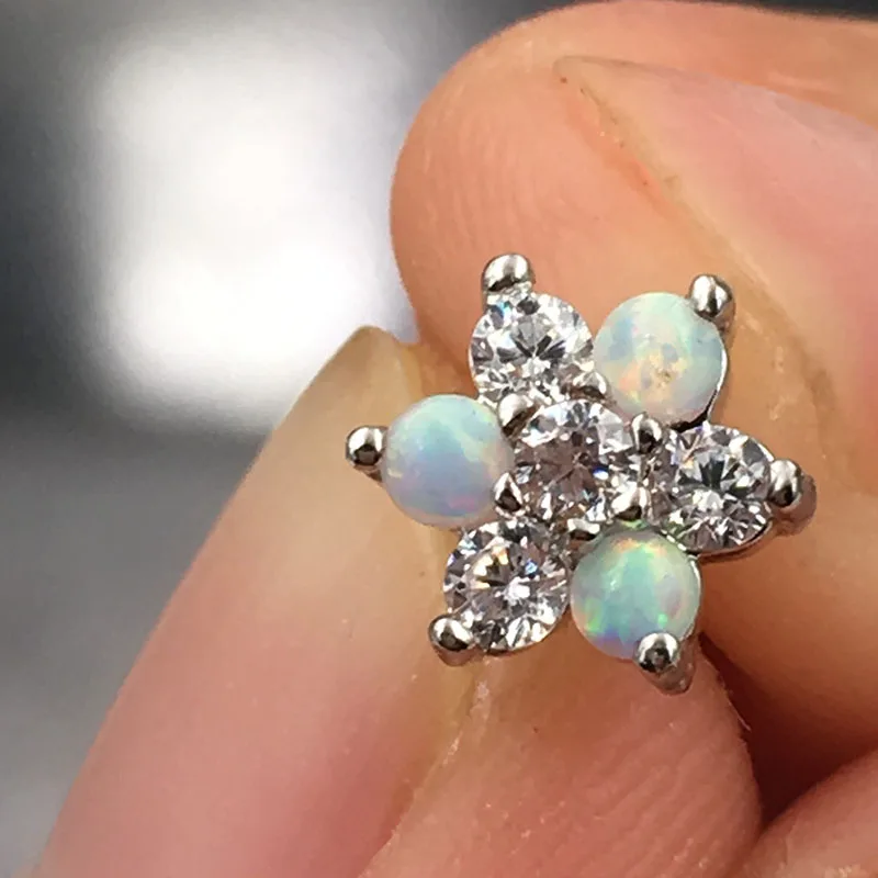 

1.0*6mm Fire OPal17 Flower Stone Titanium Alloy Tragus Earring Helix Barbell Ear Piercing Cartilage Ring Jewelry For Women Girl