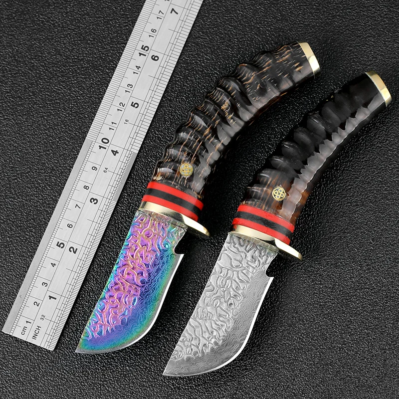 

KKWOLF Damascus Steel Antler Handle Fixed Blade Knife Survival Camping Tactical Hunting Knife Pocket Multi Tools Lowest Price