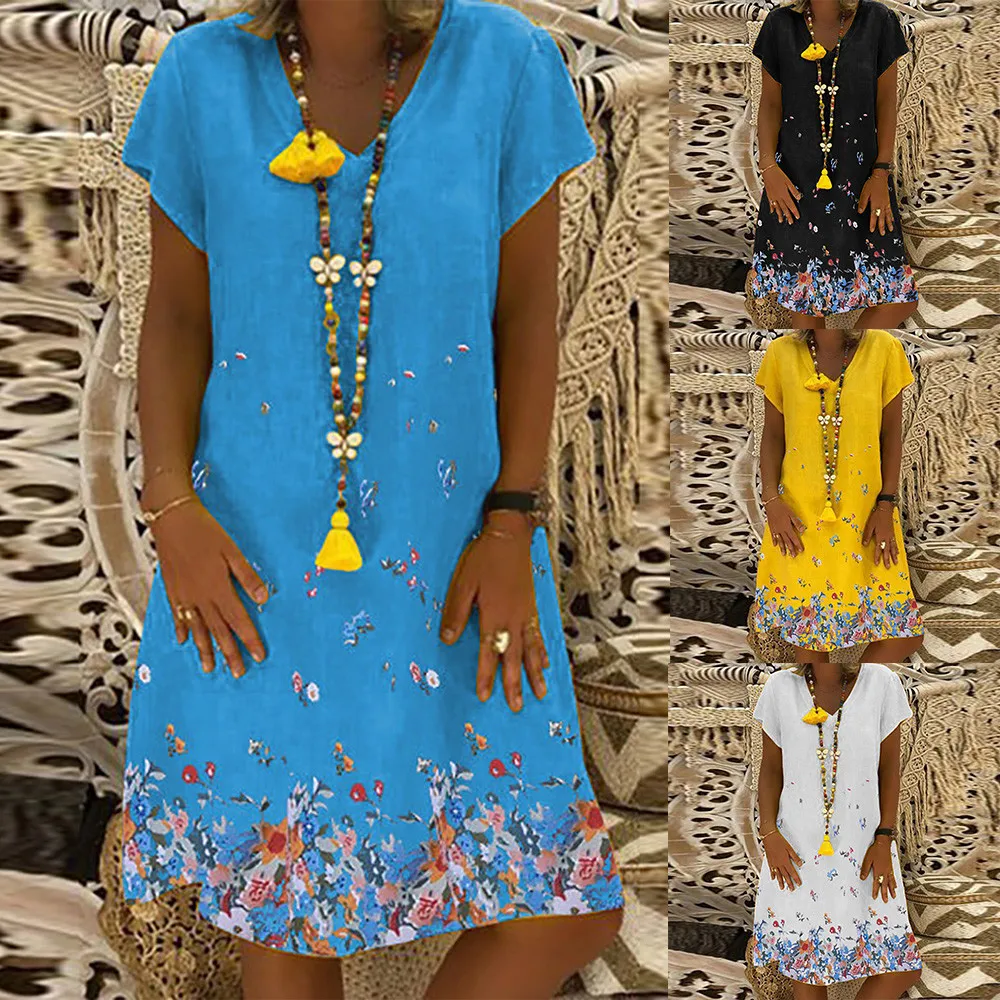 

MUQGEW Summer Dress Women Loose Print New Casual Dress Elegant Bohemian Beach Sundress Ropa Mujer Feminino Vestidos Verano 2019