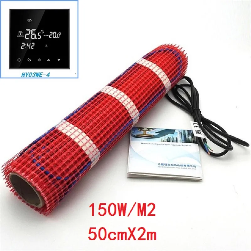 

MINCO HEAT 1m2 Electric Underfloor Heating Mat 150W/M2 50cmX2m Winter Mat with Thermostat for Room Warming