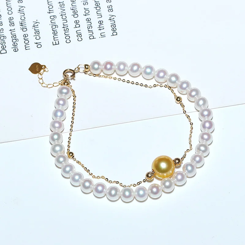 YS Real 18 K Gold Au750 золотой браслет 4-8 мм натуральный жемчуг Akoya& пресноводный жемчуг браслет ювелирное изделие для невесты