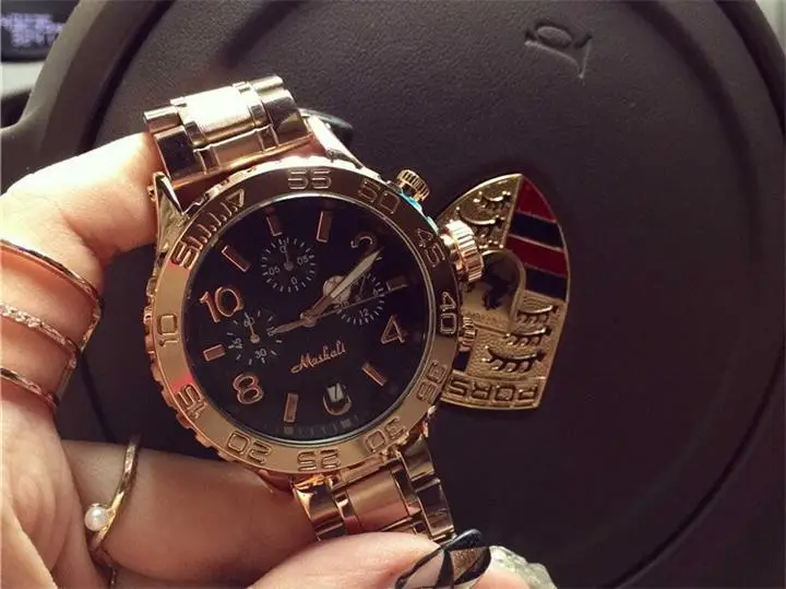 Высококачественные мужские и женские часы, роскошные шестиконтактные часы с календарем, часы с кристаллами под платье, женские часы из розового золота, Mashali88038