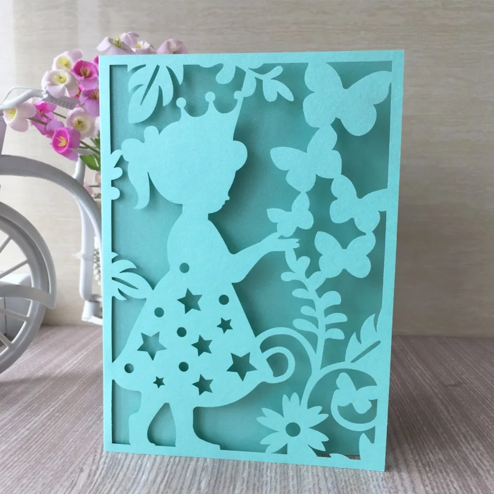 30Pcs/Lot Little Girl And Butterfly Pattern Birthday Party invitation Souvenirs Greeting Blessing Card | Дом и сад