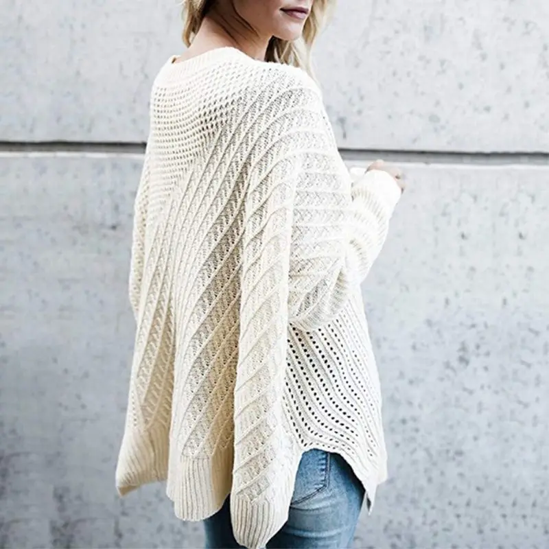 Women Off Shoulder Batwing Zipper Sweaters Oversized Pullover Loose Knit Jumper Winter Warm Swearer
