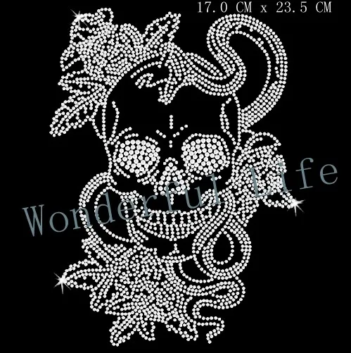 

Free Shipping Flower pattern with skull hotfix motif rhinestone Heat transfer rhinestone for garment embellishment