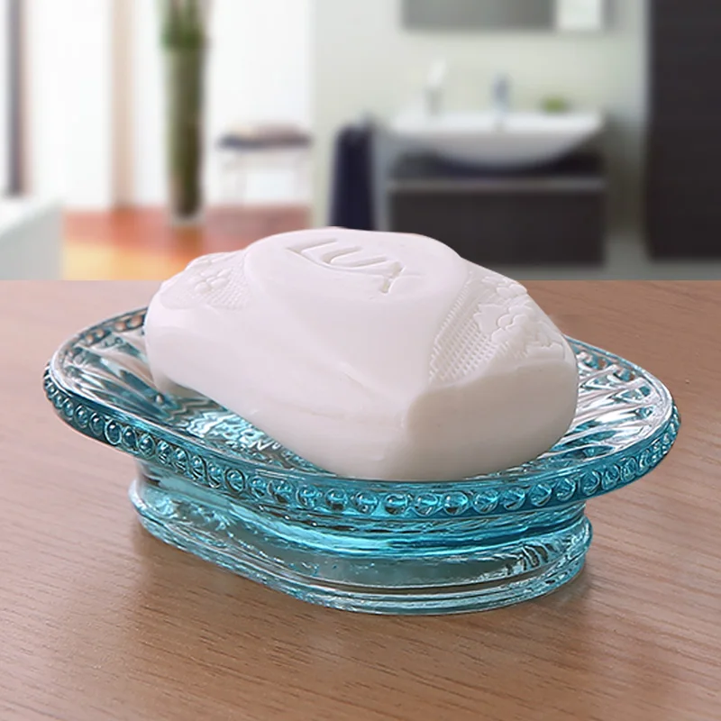 

Glass soap box Blue soap dish handmade soap tray high-grade blue creative transparent soap box large thick soap box lo1018143