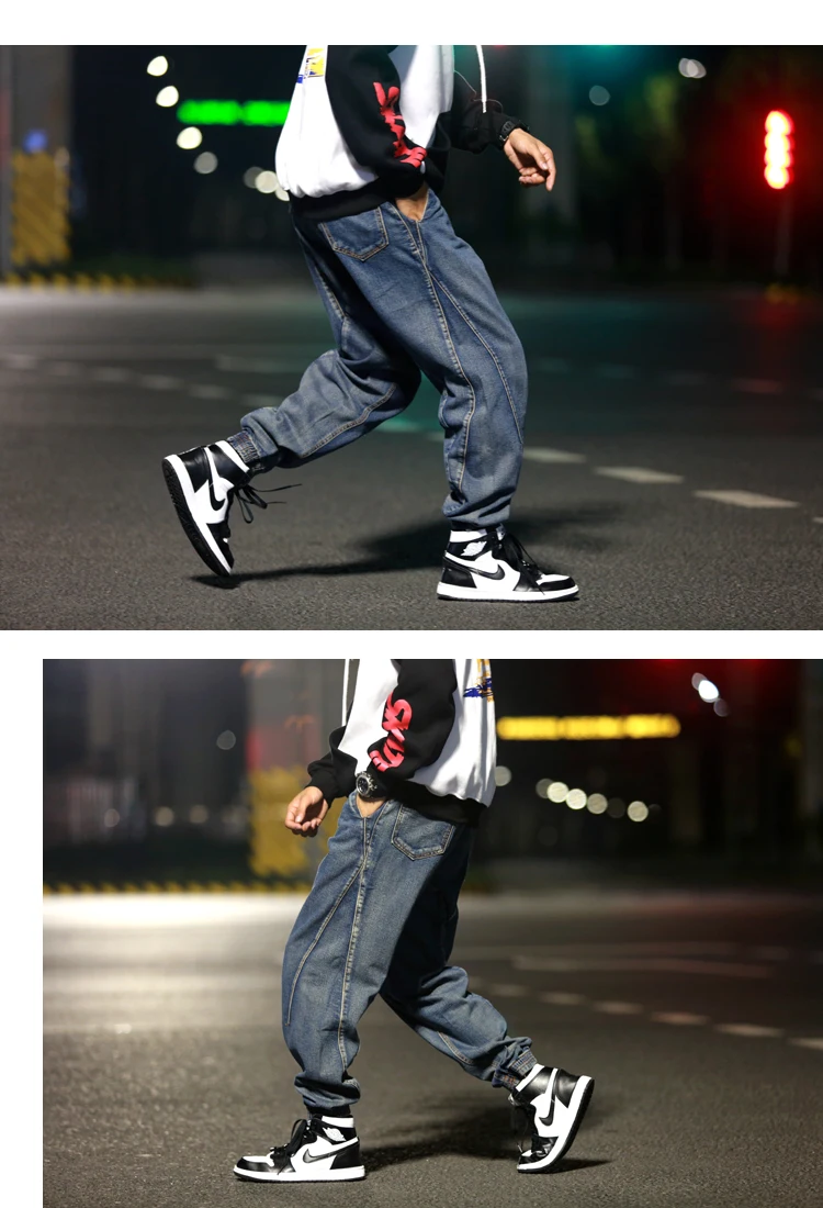 Зимний размер плюс мужской панк стиль мешковатые из джинсовой ткани брюки Мужская модная уличная одежда шаровары джинсы хип хоп скейтборд
