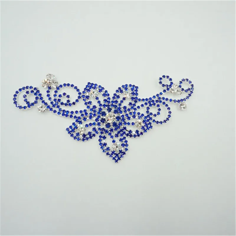 

1 pc 4.7*2.9 Inches Flower Golden Red Blue Silver Rhinestones Applique for Wedding Dresses Belts Sewing on