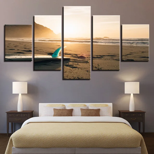 Canvas-Wall-Art-Pictures-Living-Room-Home-Decor-5-Pieces-Sunshine-Beach-Surf-Board-Seascape-Paintings.jpg_640x640