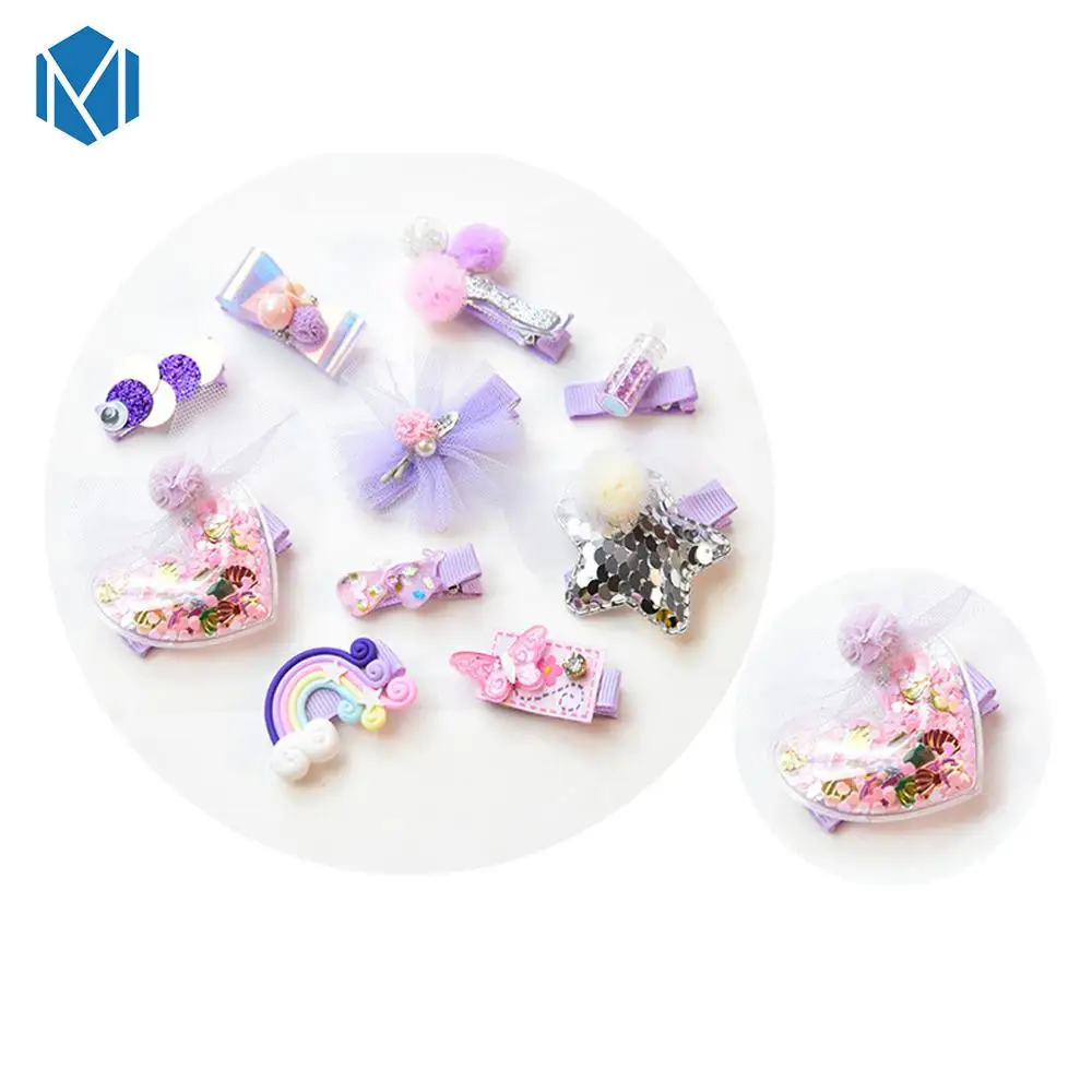 MISM Baby Hair Clips Animal Haarband Bows Hairpins for Girls Hair Accessories Headband Chiffon Cartoon Barrettes Set Ornament - Цвет: Heart