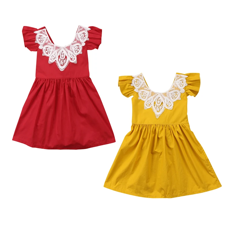 

Lovely Newborn Toddler Kids Baby Girl Summer Dress Fly Sleeve Backless Halter Lace Tutu Princess Girls Party Dresses Sundress