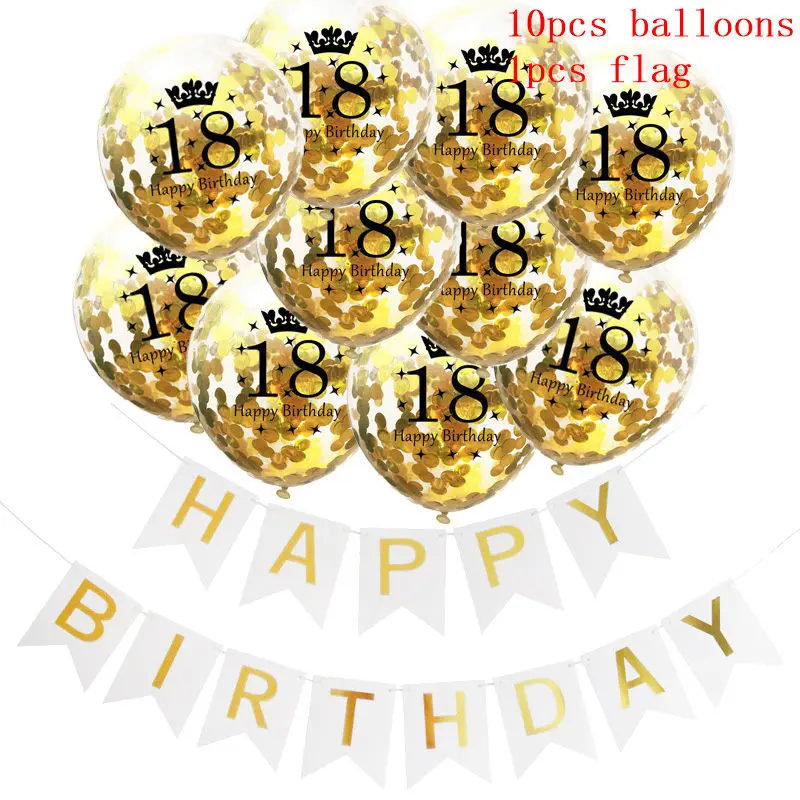 

11Pcs 12inch Transparent Sequin Balloon Happy Birthday Flag Set Gold Birthday Party For Child Wedding Descrption Supplies