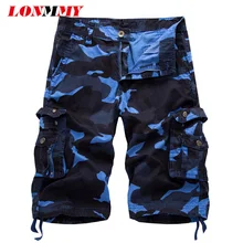 LONMMY камуфляж Шорты брюки-карго Для мужчин с одежды Slim Fit военный хлопок Для мужчин повседневные шорты с карманами летний