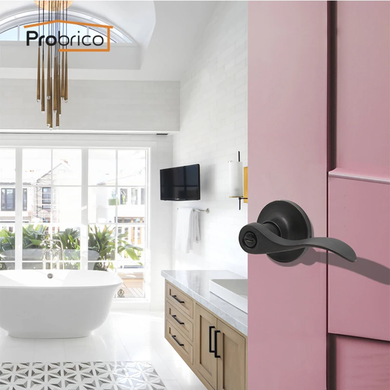 Probrico Privacy Keyless Lever Door Lock Bathroom Stainless Steel Oil Rubbed Bronze Door Handle For Interior Door Dl12061orbbk